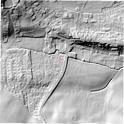 Shaded relief map of the ground around S714NL, computed from Environment Agency LiDAR. The ground here sits at about 51 m above sea level and falls 29 m across the surrounding 800 m. Surface water reaching this point runs off ground lying to the south-east, 0.9 m higher.