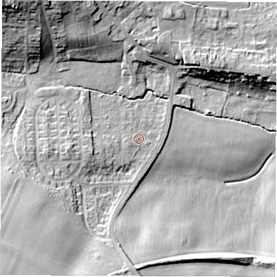 Shaded relief map of the ground around S714NN, computed from Environment Agency LiDAR. The ground here sits at about 51 m above sea level and falls 24 m across the surrounding 800 m. Surface water reaching this point runs off ground lying to the north-west, 20.1 m higher.