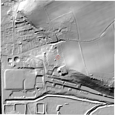 Shaded relief map of the ground around S715PA, computed from Environment Agency LiDAR. The ground here sits at about 51 m above sea level and falls 44 m across the surrounding 800 m. Surface water reaching this point runs off ground lying to the north-north-east, 19.4 m higher.