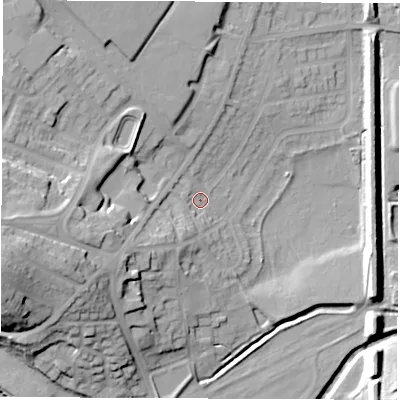 Shaded relief map of the ground around S715PS, computed from Environment Agency LiDAR. The ground here sits at about 37 m above sea level and falls 29 m across the surrounding 800 m. Surface water reaching this point runs off ground lying to the south-west, 18.1 m higher.
