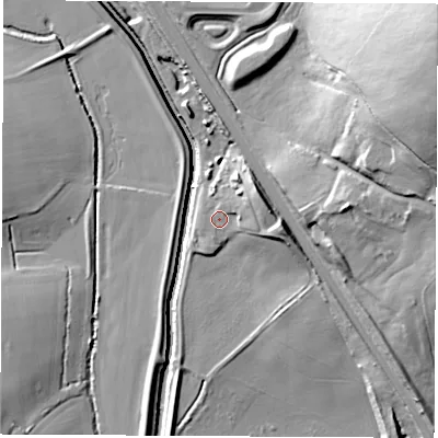 Shaded relief map of the ground around S720HR, computed from Environment Agency LiDAR. The ground here sits at about 29 m above sea level and falls 52 m across the surrounding 800 m. Surface water reaching this point runs off ground lying to the east-north-east, 5.6 m higher.