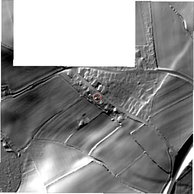 Shaded relief map of the ground around S728BW, computed from Environment Agency LiDAR. The ground here sits at about 72 m above sea level and falls 43 m across the surrounding 800 m. Surface water reaching this point runs off ground lying to the east-south-east, 9.1 m higher.