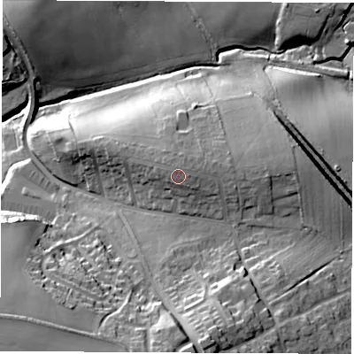 Shaded relief map of the ground around S728PW, computed from Environment Agency LiDAR. The ground here sits at about 74 m above sea level and falls 38 m across the surrounding 800 m. Surface water reaching this point runs off ground lying to the north-north-west, 0.9 m higher.