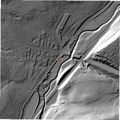 Shaded relief map of the ground around S72AF, computed from Environment Agency LiDAR. The ground here sits at about 109 m above sea level and falls 67 m across the surrounding 800 m. Surface water reaching this point runs off ground lying to the north-west, 35.4 m higher.