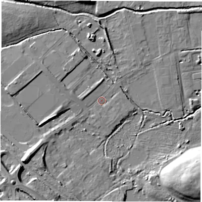 Shaded relief map of the ground around S730BL, computed from Environment Agency LiDAR. The ground here sits at about 26 m above sea level and falls 24 m across the surrounding 800 m. Surface water reaching this point runs off ground lying to the south-west, 12.0 m higher.