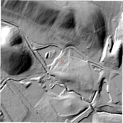 Shaded relief map of the ground around S738AU, computed from Environment Agency LiDAR. The ground here sits at about 31 m above sea level and falls 37 m across the surrounding 800 m. Surface water reaching this point runs off ground lying to the south-south-east, 4.7 m higher.