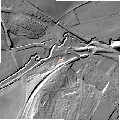 Shaded relief map of the ground around S738EG, computed from Environment Agency LiDAR. The ground here sits at about 37 m above sea level and falls 32 m across the surrounding 800 m. Surface water reaching this point runs off ground lying to the south-south-west, 8.3 m higher.