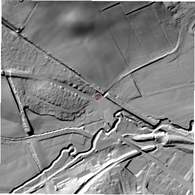 Shaded relief map of the ground around S738EH, computed from Environment Agency LiDAR. The ground here sits at about 37 m above sea level and falls 27 m across the surrounding 800 m. Surface water reaching this point runs off ground lying to the north-north-west, 22.8 m higher.