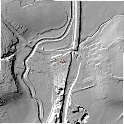 Shaded relief map of the ground around S739HT, computed from Environment Agency LiDAR. The ground here sits at about 31 m above sea level and falls 29 m across the surrounding 800 m. Surface water reaching this point runs off ground lying to the south-east, 3.6 m higher.