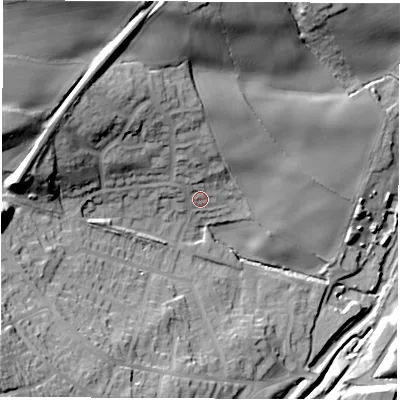 Shaded relief map of the ground around S748AE, computed from Environment Agency LiDAR. The ground here sits at about 55 m above sea level and falls 43 m across the surrounding 800 m. Surface water reaching this point runs off ground lying to the north-north-west, 12.0 m higher.