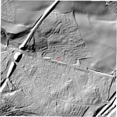 Shaded relief map of the ground around S748AX, computed from Environment Agency LiDAR. The ground here sits at about 55 m above sea level and falls 43 m across the surrounding 800 m. Surface water reaching this point runs off ground lying to the north-west, 27.6 m higher.