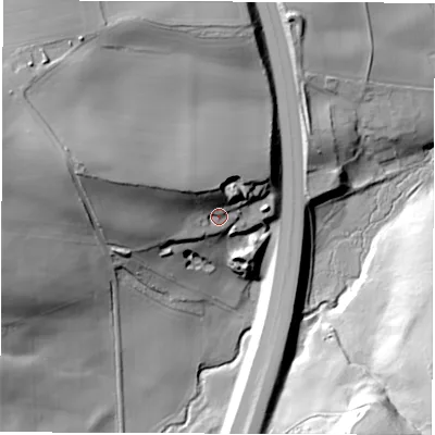 Shaded relief map of the ground around S753DT, computed from Environment Agency LiDAR. The ground here sits at about 80 m above sea level and falls 44 m across the surrounding 800 m. Surface water reaching this point runs off ground lying to the north-west, 16.2 m higher.