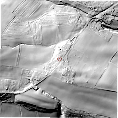 Shaded relief map of the ground around S753RT, computed from Environment Agency LiDAR. The ground here sits at about 147 m above sea level and falls 49 m across the surrounding 800 m. Surface water reaching this point runs off ground lying to the south-south-west, 5.7 m higher.