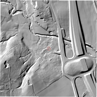 Shaded relief map of the ground around S754BU, computed from Environment Agency LiDAR. The ground here sits at about 71 m above sea level and falls 49 m across the surrounding 800 m. Surface water reaching this point runs off ground lying to the south-west, 45.0 m higher.