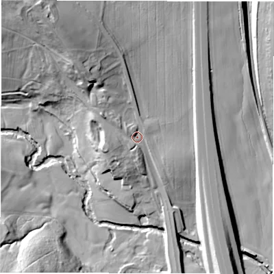 Shaded relief map of the ground around S754BX, computed from Environment Agency LiDAR. The ground here sits at about 82 m above sea level and falls 42 m across the surrounding 800 m. Surface water reaching this point runs off ground lying to the north-west, 23.4 m higher.