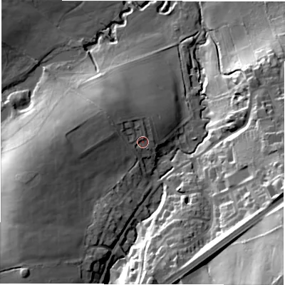 Shaded relief map of the ground around S754EL, computed from Environment Agency LiDAR. The ground here sits at about 91 m above sea level and falls 50 m across the surrounding 800 m. Surface water reaching this point runs off ground lying to the west, 9.1 m higher.