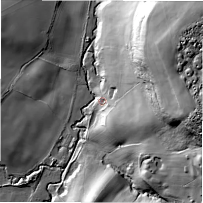 Shaded relief map of the ground around S754LB, computed from Environment Agency LiDAR. The ground here sits at about 85 m above sea level and falls 64 m across the surrounding 800 m. Surface water reaching this point runs off ground lying to the east, 54.9 m higher.