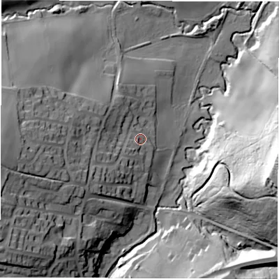 Shaded relief map of the ground around S754LH, computed from Environment Agency LiDAR. The ground here sits at about 95 m above sea level and falls 59 m across the surrounding 800 m. Surface water reaching this point runs off ground lying to the south-west, 5.4 m higher.