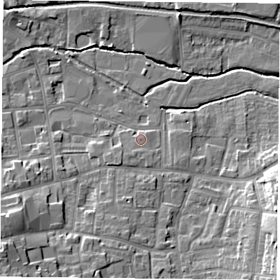 Shaded relief map of the ground around S802BW, computed from Environment Agency LiDAR. The ground here sits at about 34 m above sea level and falls 16 m across the surrounding 800 m. Surface water reaching this point runs off ground lying to the south-south-west, 1.0 m higher.