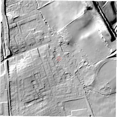 Shaded relief map of the ground around S804AB, computed from Environment Agency LiDAR. The ground here sits at about 74 m above sea level and falls 36 m across the surrounding 800 m. Surface water reaching this point runs off ground lying to the west-south-west, 10.0 m higher.