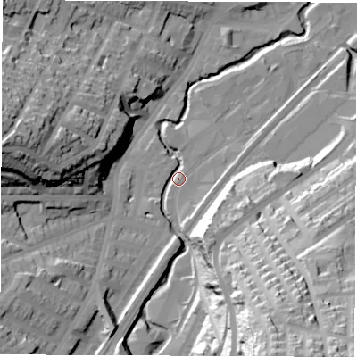 Shaded relief map of the ground around S80UH, computed from Environment Agency LiDAR. The ground here sits at about 78 m above sea level and falls 71 m across the surrounding 800 m. Surface water reaching this point runs off ground lying to the south-south-east, 54.6 m higher.