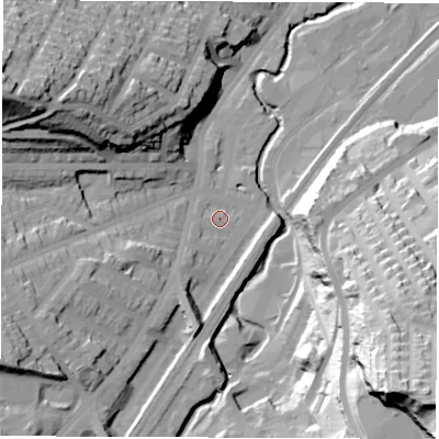 Shaded relief map of the ground around S80UP, computed from Environment Agency LiDAR. The ground here sits at about 80 m above sea level and falls 78 m across the surrounding 800 m. Surface water reaching this point runs off ground lying to the south-west, 3.5 m higher.