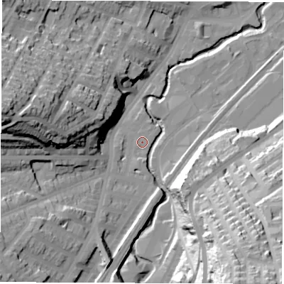 Shaded relief map of the ground around S80UX, computed from Environment Agency LiDAR. The ground here sits at about 78 m above sea level and falls 71 m across the surrounding 800 m. Surface water reaching this point runs off ground lying to the south-west, 3.2 m higher.