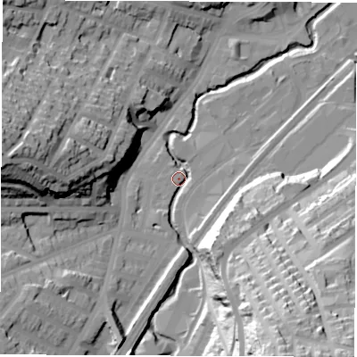 Shaded relief map of the ground around S80UY, computed from Environment Agency LiDAR. The ground here sits at about 78 m above sea level and falls 69 m across the surrounding 800 m. Surface water reaching this point runs off ground lying to the south-south-east, 55.4 m higher.