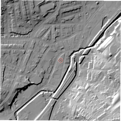 Shaded relief map of the ground around S80XY, computed from Environment Agency LiDAR. The ground here sits at about 69 m above sea level and falls 47 m across the surrounding 800 m. Surface water reaching this point runs off ground lying to the south-south-west, 1.6 m higher.