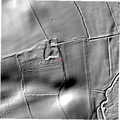 Shaded relief map of the ground around S810TU, computed from Environment Agency LiDAR. The ground here sits at about 24 m above sea level and falls 19 m across the surrounding 800 m. Surface water reaching this point runs off ground lying to the west-north-west, 3.3 m higher.