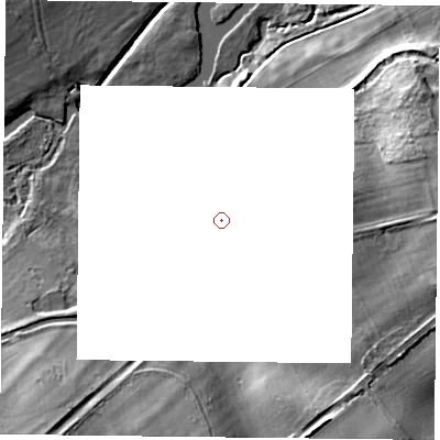 Shaded relief map of the ground around S810UF, computed from Environment Agency LiDAR. and falls 17 m across the surrounding 800 m.