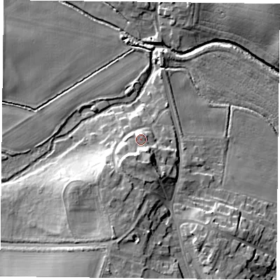 Shaded relief map of the ground around S818HL, computed from Environment Agency LiDAR. The ground here sits at about 17 m above sea level and falls 18 m across the surrounding 800 m. Surface water reaching this point runs off ground lying to the south-south-east, 4.0 m higher.