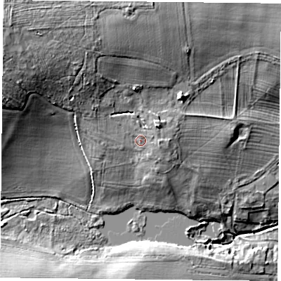 Shaded relief map of the ground around S819EE, computed from Environment Agency LiDAR. The ground here sits at about 36 m above sea level and falls 20 m across the surrounding 800 m. Surface water reaching this point runs off ground lying to the north-north-west, 1.0 m higher.