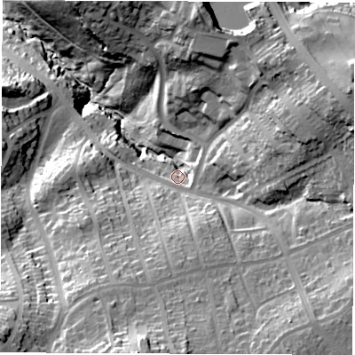 Shaded relief map of the ground around S87TG, computed from Environment Agency LiDAR. The ground here sits at about 161 m above sea level and falls 59 m across the surrounding 800 m. Surface water reaching this point runs off ground lying to the south, 27.8 m higher.
