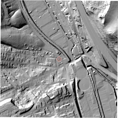 Shaded relief map of the ground around S91NW, computed from Environment Agency LiDAR. The ground here sits at about 38 m above sea level and falls 71 m across the surrounding 800 m. Surface water reaching this point runs off ground lying to the north-west, 30.1 m higher.