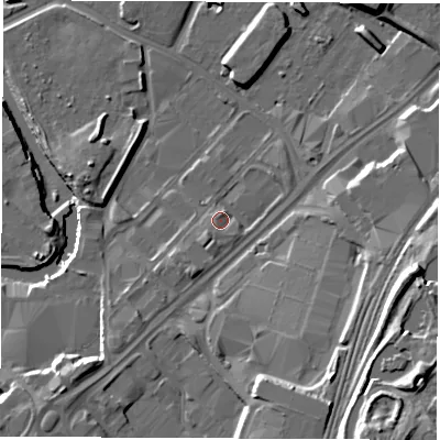 Shaded relief map of the ground around S92EG, computed from Environment Agency LiDAR. The ground here sits at about 37 m above sea level and falls 25 m across the surrounding 800 m. Surface water reaching this point runs off ground lying to the south-south-west, 2.0 m higher.