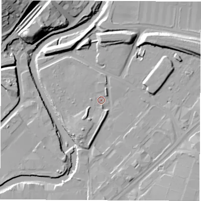 Shaded relief map of the ground around S92TE, computed from Environment Agency LiDAR. The ground here sits at about 35 m above sea level and falls 28 m across the surrounding 800 m. Surface water reaching this point runs off ground lying to the south, 1.5 m higher.
