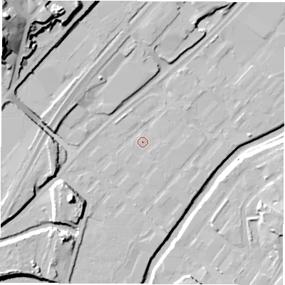 Shaded relief map of the ground around S92TX, computed from Environment Agency LiDAR. The ground here sits at about 38 m above sea level and falls 36 m across the surrounding 800 m. Surface water reaching this point runs off ground lying to the south-east, 1.1 m higher.