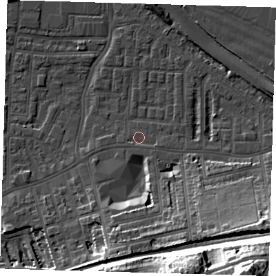 Shaded relief map of the ground around SE100HU, computed from Environment Agency LiDAR. The ground here sits at about 3 m above sea level and falls 39 m across the surrounding 800 m. Surface water reaching this point runs off ground lying to the west-south-west, 0.7 m higher.