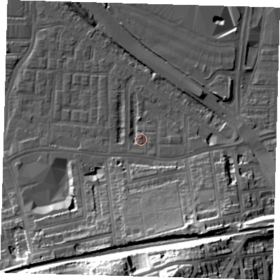 Shaded relief map of the ground around SE100SG, computed from Environment Agency LiDAR. The ground here sits at about 3 m above sea level and falls 41 m across the surrounding 800 m. Surface water reaching this point runs off ground lying to the south-east, 18.3 m higher.