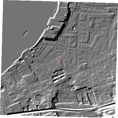 Shaded relief map of the ground around SE109AF, computed from Environment Agency LiDAR. The ground here sits at about 3 m above sea level and falls 32 m across the surrounding 800 m. Surface water reaching this point runs off ground lying to the south-south-east, 1.6 m higher.