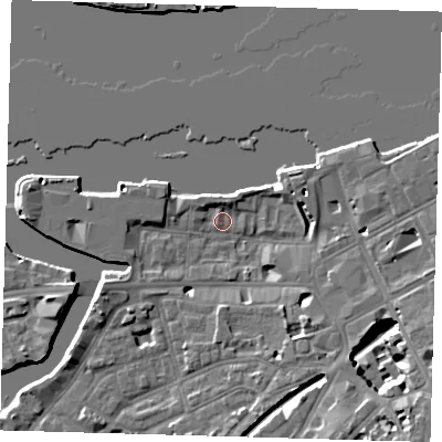 Shaded relief map of the ground around SE109DQ, computed from Environment Agency LiDAR. The ground here sits at about 3 m above sea level and falls 11 m across the surrounding 800 m. Surface water reaching this point runs off ground lying to the south-east, 11.2 m higher.