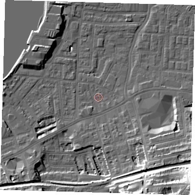Shaded relief map of the ground around SE109EN, computed from Environment Agency LiDAR. The ground here sits at about 2 m above sea level and falls 31 m across the surrounding 800 m. Surface water reaching this point runs off ground lying to the south-south-east, 27.0 m higher.