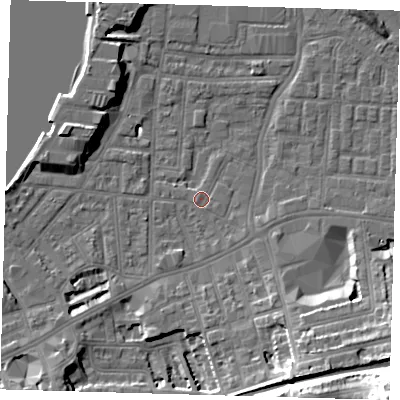 Shaded relief map of the ground around SE109GJ, computed from Environment Agency LiDAR. The ground here sits at about 3 m above sea level and falls 29 m across the surrounding 800 m. Surface water reaching this point runs off ground lying to the south-east, 1.3 m higher.