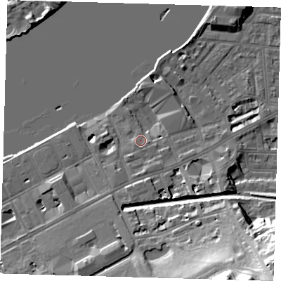 Shaded relief map of the ground around SE109NX, computed from Environment Agency LiDAR. The ground here sits at about 5 m above sea level and falls 33 m across the surrounding 800 m. Surface water reaching this point runs off ground lying to the south-west, 1.8 m higher.