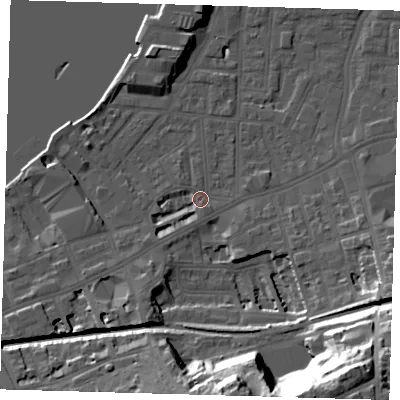 Shaded relief map of the ground around SE109PR, computed from Environment Agency LiDAR. The ground here sits at about 3 m above sea level and falls 41 m across the surrounding 800 m. Surface water reaching this point runs off ground lying to the south-west, 3.0 m higher.