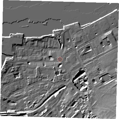 Shaded relief map of the ground around SE109RE, computed from Environment Agency LiDAR. The ground here sits at about 5 m above sea level and falls 18 m across the surrounding 800 m. Surface water reaching this point runs off ground lying to the south-east, 18.2 m higher.