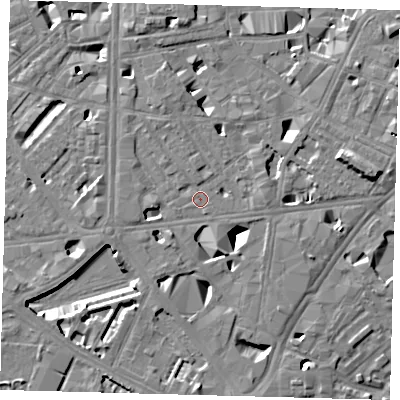 Shaded relief map of the ground around SE10AQ, computed from Environment Agency LiDAR. The ground here sits at about 3 m above sea level and falls 11 m across the surrounding 800 m. Surface water reaching this point runs off ground lying to the north, 5.1 m higher.