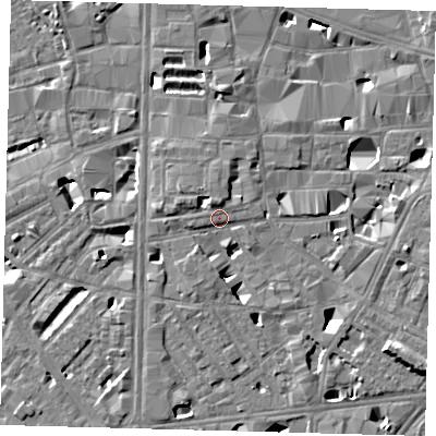 Shaded relief map of the ground around SE10BH, computed from Environment Agency LiDAR. The ground here sits at about 4 m above sea level and falls 9 m across the surrounding 800 m. Surface water reaching this point runs off ground lying to the north, 5.1 m higher.