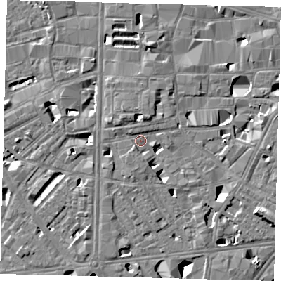 Shaded relief map of the ground around SE10BJ, computed from Environment Agency LiDAR. The ground here sits at about 4 m above sea level and falls 11 m across the surrounding 800 m. Surface water reaching this point runs off ground lying to the north-north-east, 5.1 m higher.